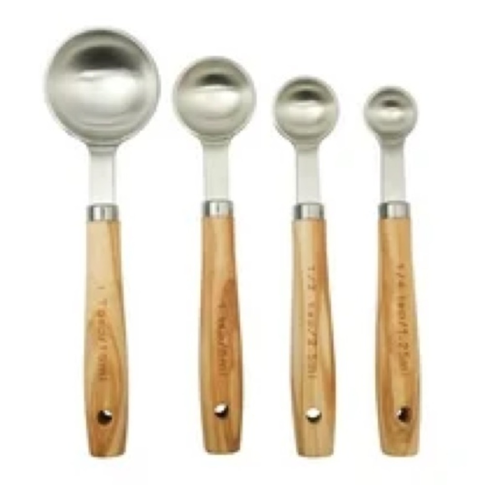 NewThe Pioneer Woman 4-Piece Stainless Steel Measuring Spoons Olivewood Handles